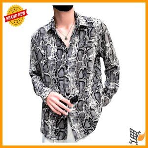Snakeskin Print Long Sleeve Button Down Shirt Casual Retro Disco Style